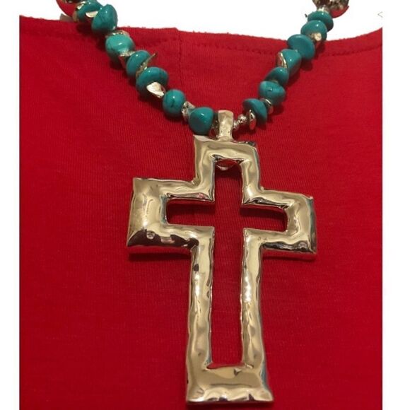 Turquoise Cross Necklace - Picture 2 of 3